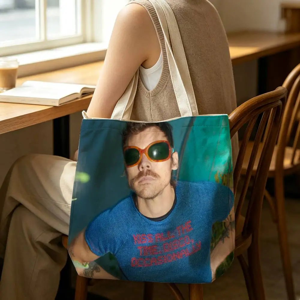 H-Harry S-Styles Kiss All the Time Tote Bag for Women Reusable Shopping Tote Bag Zippered