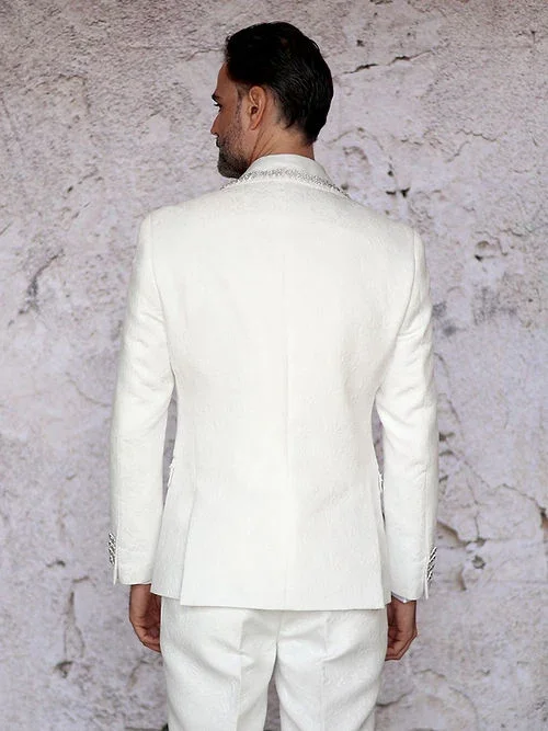 Luxury Slim Fit Men's Tuxedo 2 Piece Set High Quality Colorful Beaded Crystals One Button Wedding Groom Business Dinner Party Su