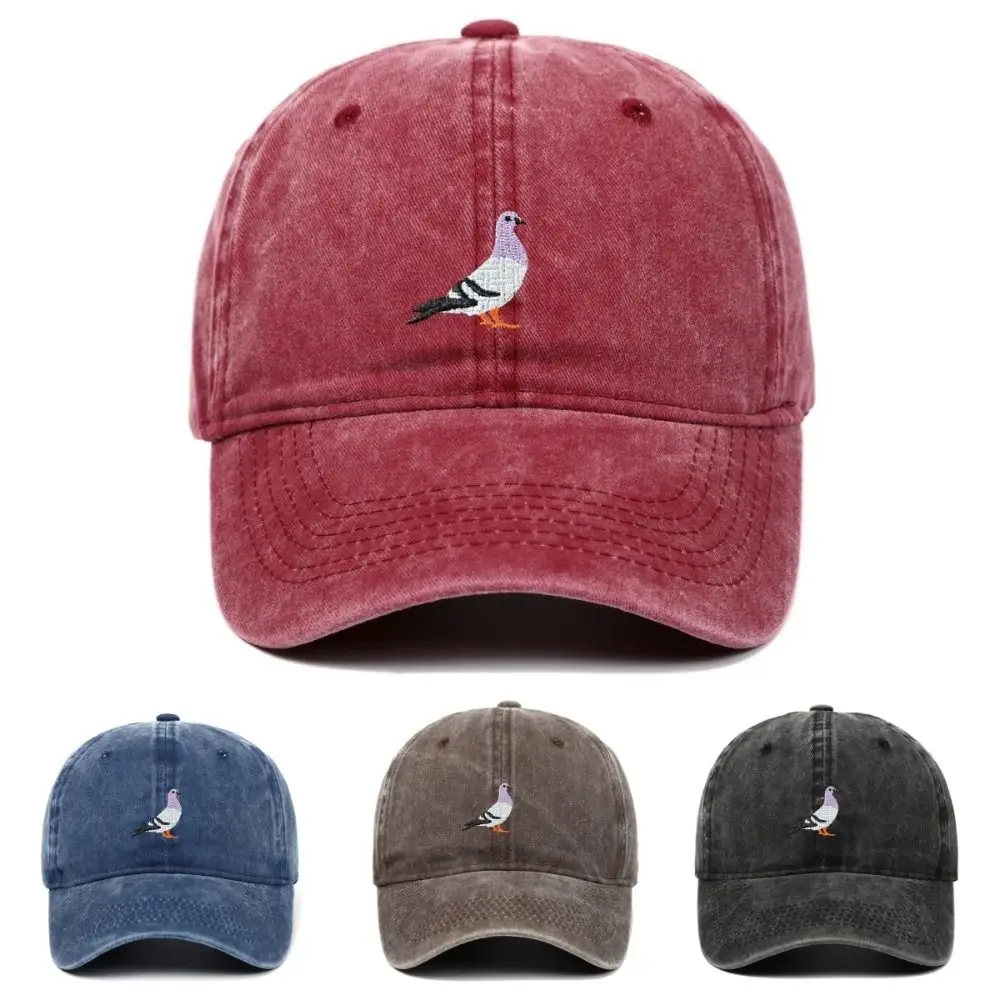 Pigeon Embroidery Pattern Baseball Cap Outdoor Sports Adjustable Distressed Faded Cap Visors Casual Baseball Hats All Seasons