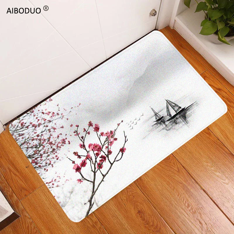 

Landscape Painting Pink Sakura Bathroom Rugs Anti-slip Carpet Shower Doormat Entrance Door House Children Room Mat Floor Toilet