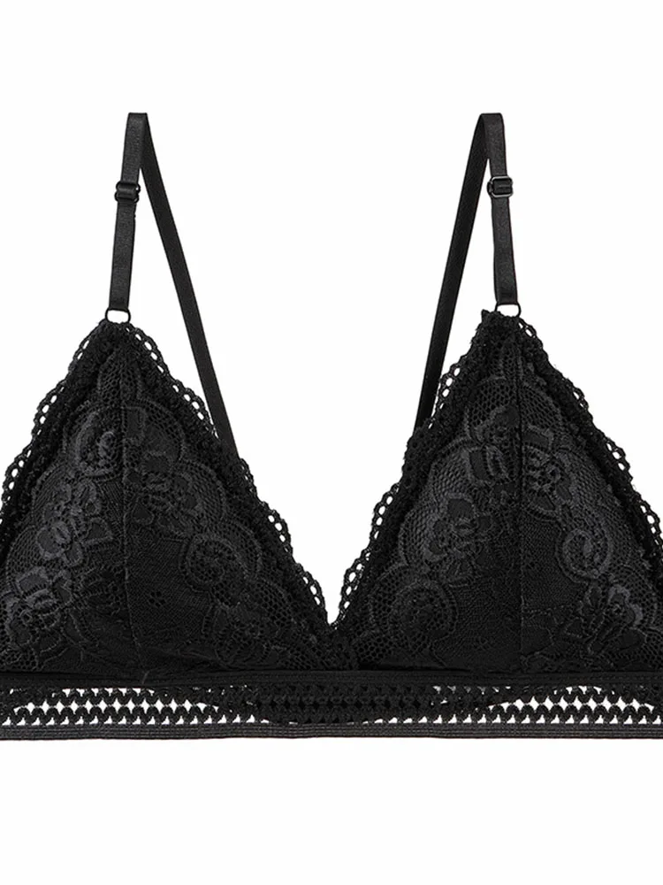 Soutien-gorge en dentelle de style français pour femmes, lingerie coupe triangle, sous-vêtements sans fil en V profond, soutien-gorge doux et fin sans couture