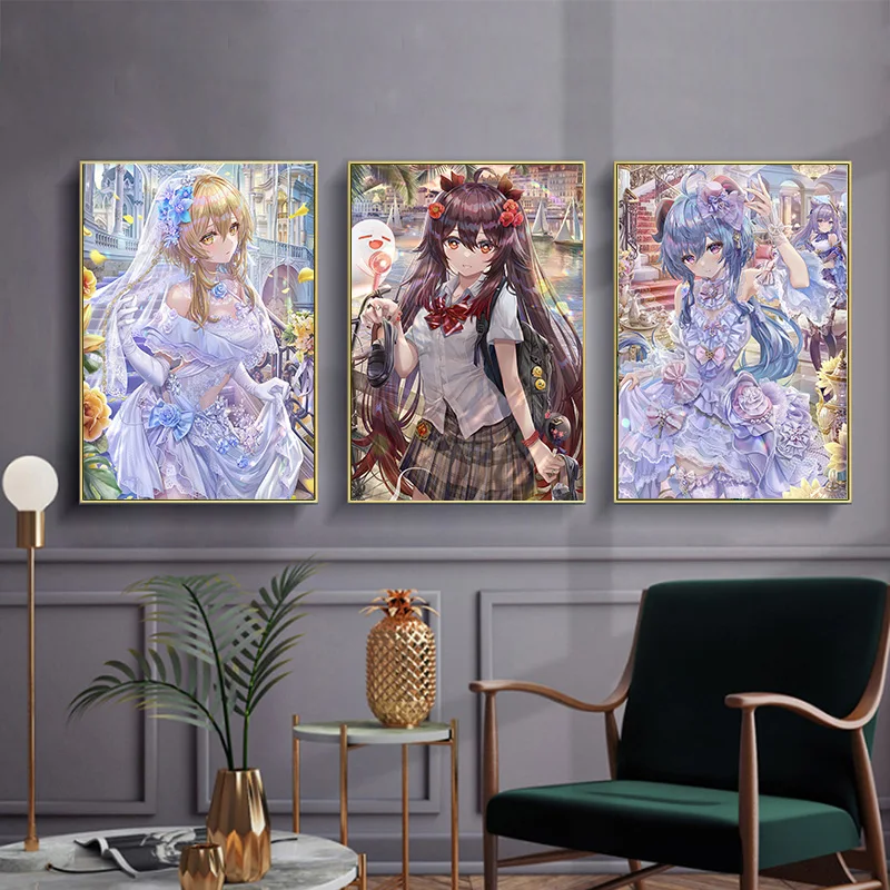 5D DIY Diamond Painting Anime Cartoon Genshin Impact Full Round Diamond Mosaic Diamond Embroidery Kit Rhinestone Home Decoration