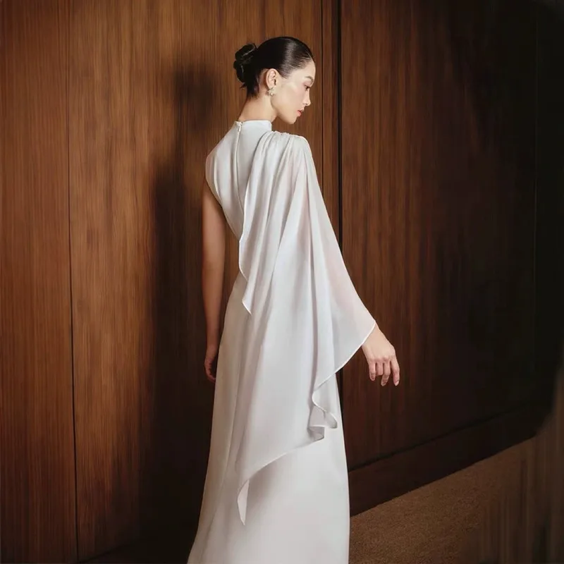 BEWQ Elegancka Sukienka Damska Moda Dekolt O-neck Patchwork Bez Rękawów Jednolity Kolor Wysoki Stan Sukienka Wieczorowa na Imprezę Jesień 2025 Nowość