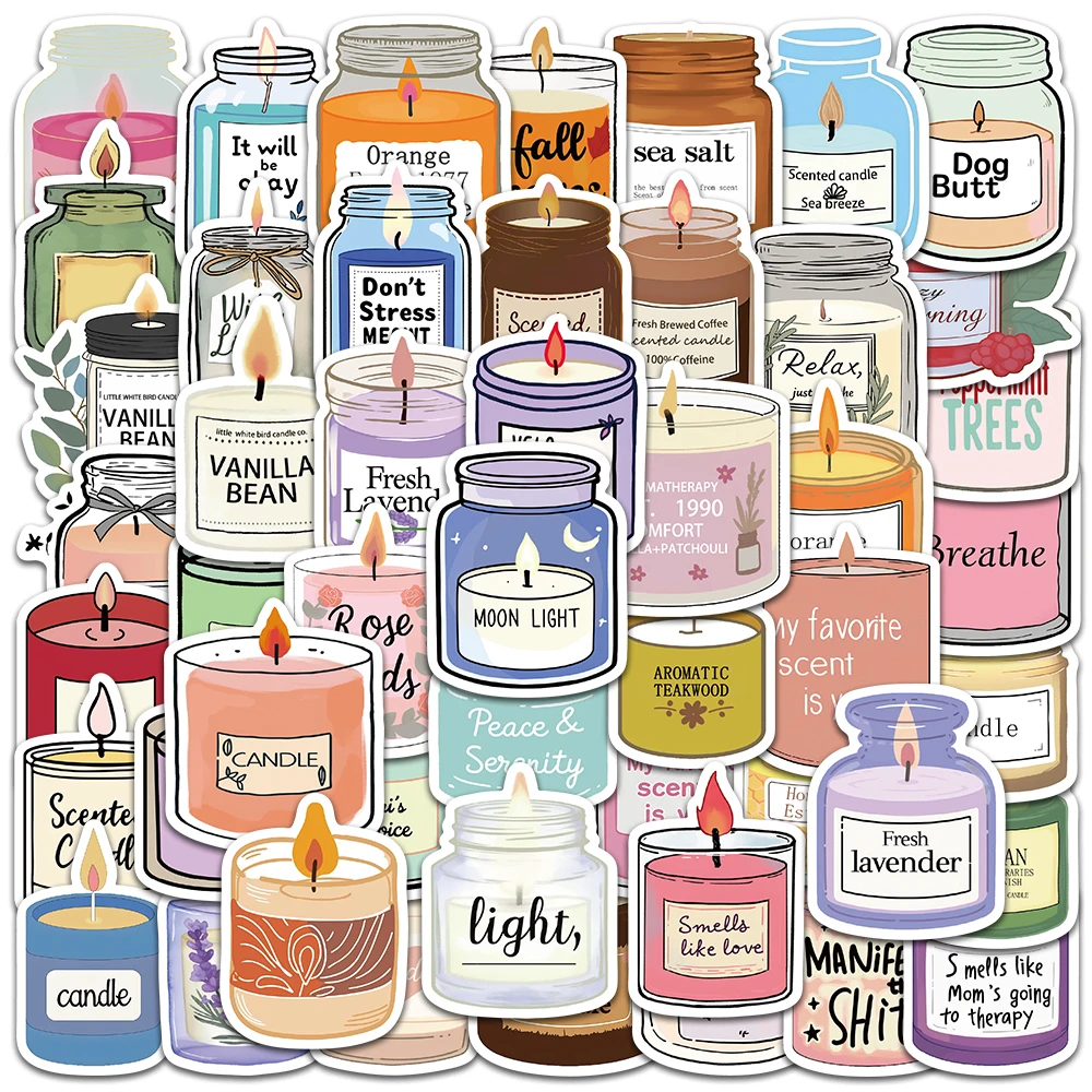 

50pcs Funny Cartoon Candles Stickers DIY Decoration Decals For Luggage Guitar Phone Laptop Diary Waterproof Vinyl Stickers