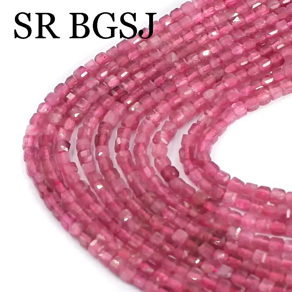 حبات الحجر الطبيعي لصنع الأحجار الكريمة الأوجه ، التورمالين الوردي ، سوار ديي ، مكعب ، 15in ، مجوهرات #4