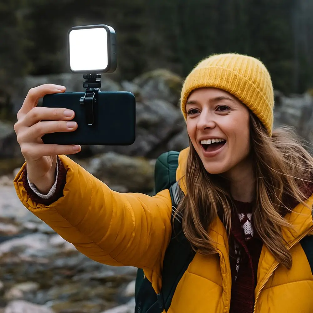 Luce di riempimento per selfie portatile Illuminazione fotografica a tre colori RGB regolabile con morsetto Luce video a LED portatile Streaming live