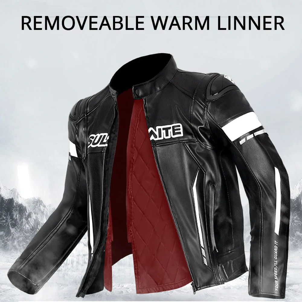 PU Leather Motorcycle Jacket Men Motocross Jacket Moto Riding Racing Jacket With Removeable Linner For 4 Season S-4XL