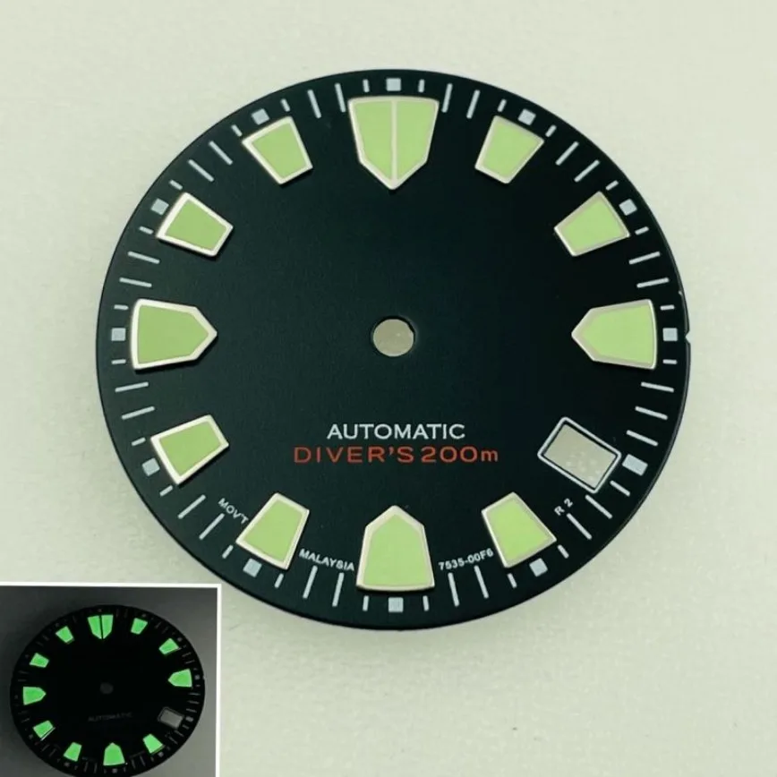 

NH35 Dial White Black for Diving Watches Green Luminous Dial 28.5mm for NH35/NH36 Movement Watch Accessories