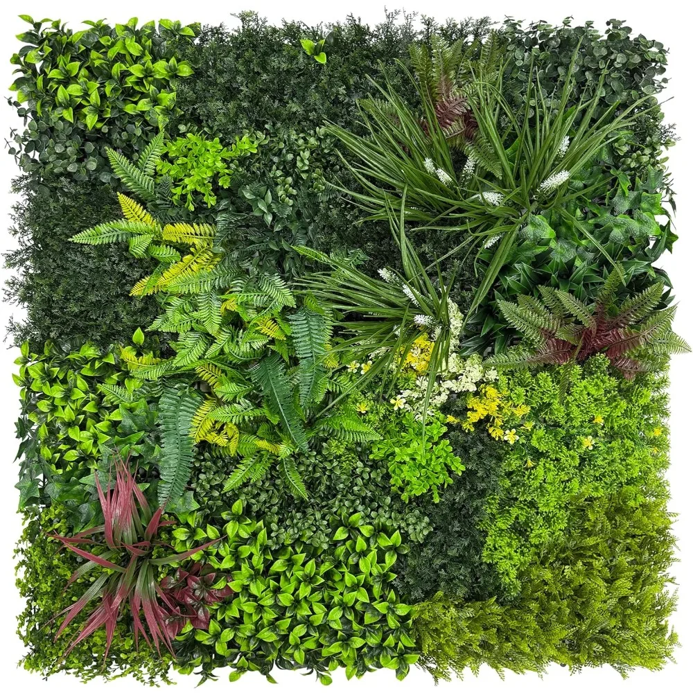 Panel de plantas de boj de pared de hierba: 20x20(6P) Hojas verdes resistentes a los rayos UV de imitación para fondo de pared interior, jardín y interior