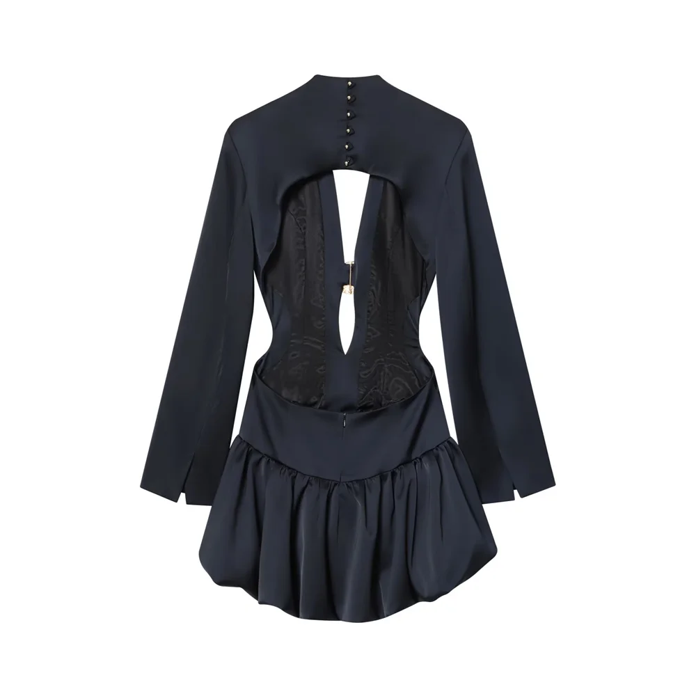 Autunno e inverno nuove donne sexy cintura antivento spalline manica lunga profondo scollo a V versione a palloncino mini abito