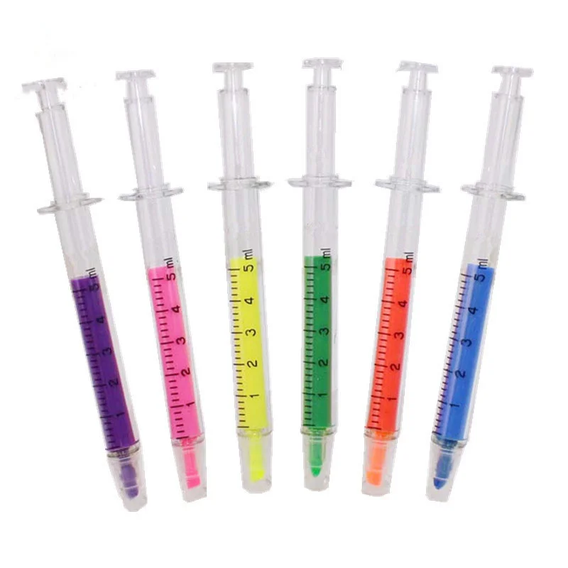 6 Piece Creative Cylinder Cute Colored Marker Graffiti Syringe Fluorescent Pen Stationery