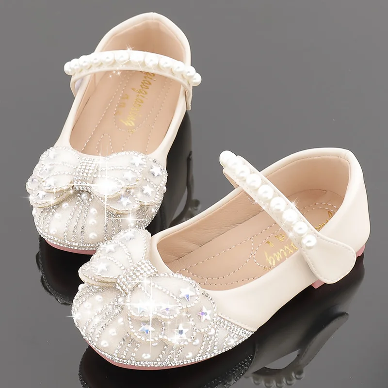

2026 Princess Crystal Shoes New Girls Single Shoes Frozen Rhinestones Shoes Performance Party Shoes