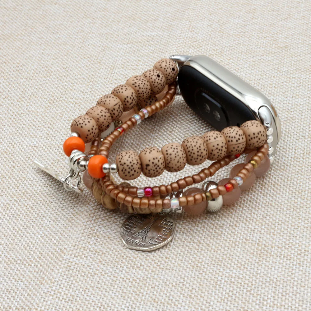 Khaki Jewelry Bracelet for Xiaomi Smart Band 9 Wristband/ Mi Band 8 Bands Strap Watchband Replacement Dressy Style Boho