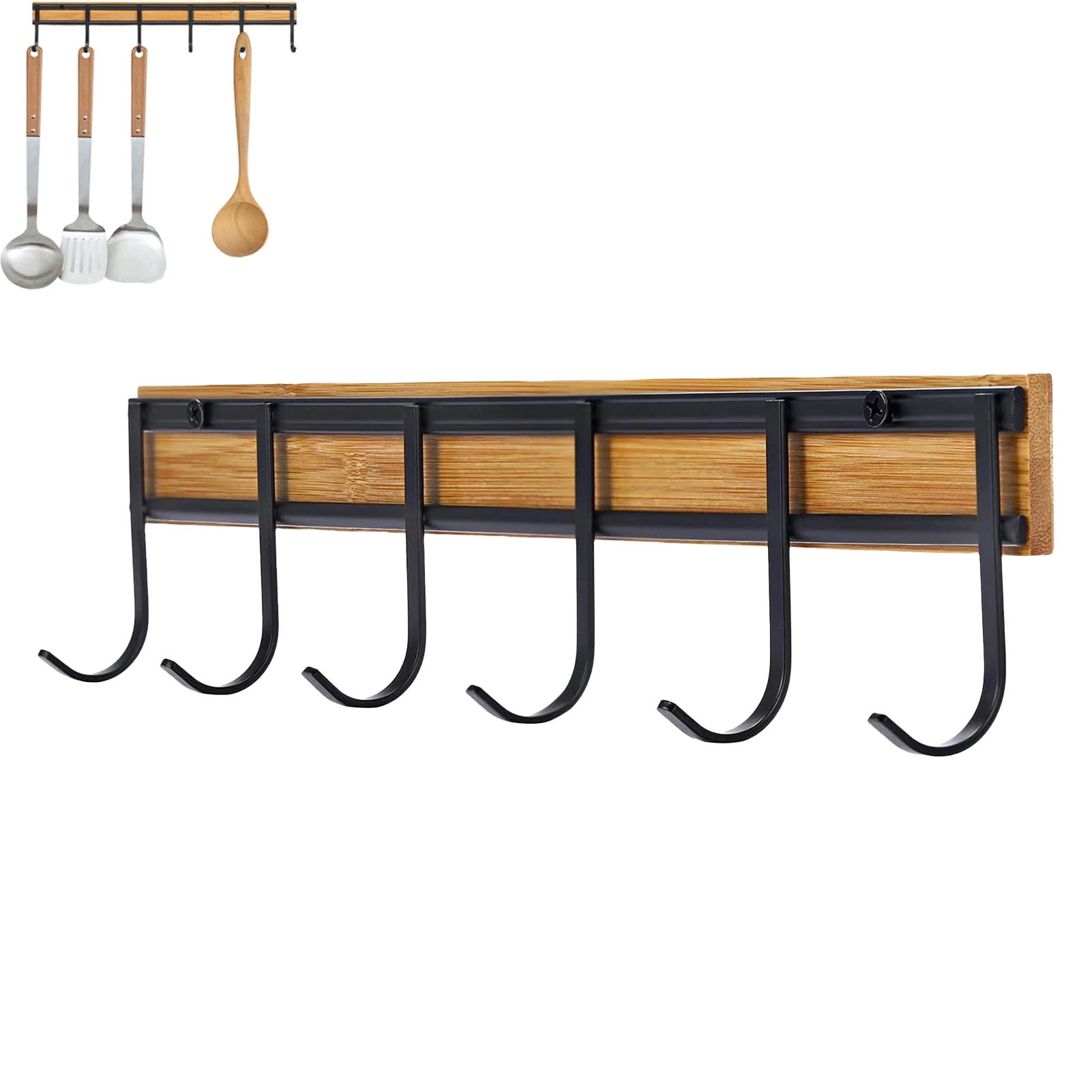 

2 шт. настенные кухонные крючки 6 крючков металлический крючок бамбуковый декор подвесной органайзер для хранения посуды