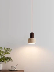 Natural Stone Pendant Light Dark Wood E27 G9 Bulb For Dining Room Bar Bedroom Bedside  Cord Adjustable