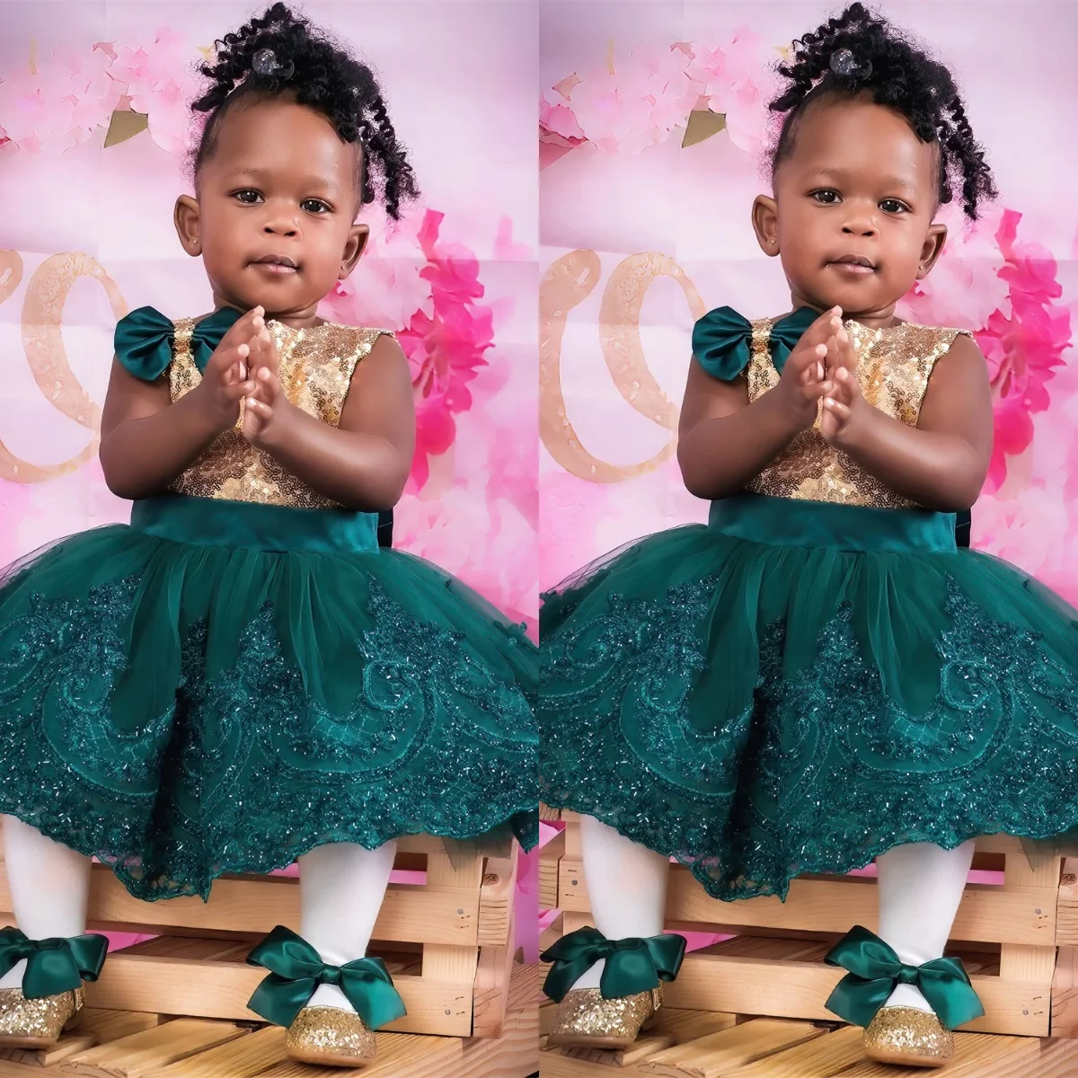 

Gold and Green Girl's Birthday Party Dress Customized Flower Girls Dresses for Wedding Kids Baby Formal Gowns for Photoshoot