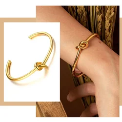 Stainless Steel Bangles Elegant Trendy Round Circular Open Knot Cuff Bracelets for Women Jewelry Goth Temperament Everyday Wear