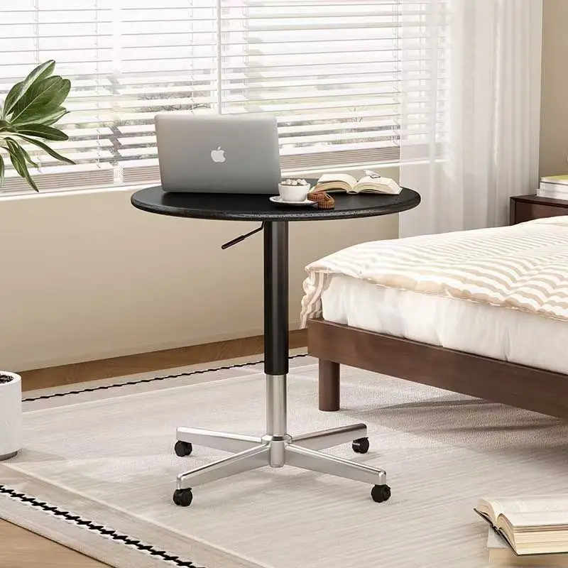White wax wood grain can be lifted and lowered round table aluminum alloy base small corner few movable sofa edge few household