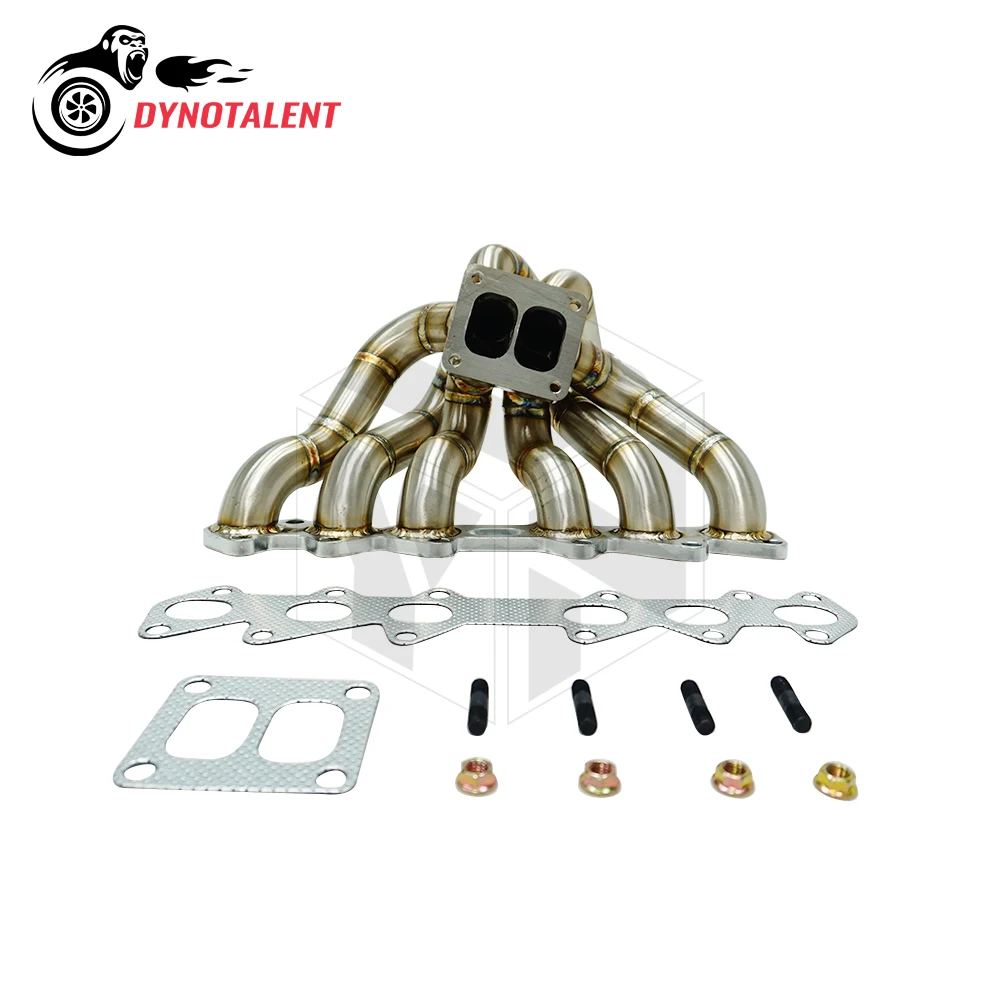 Dyn racing escovado 3mm tubo de vapor ss304 falnge t4 coletor de rolagem dupla para supra 2jzgte 2jz-gte 2jz 1993-1998