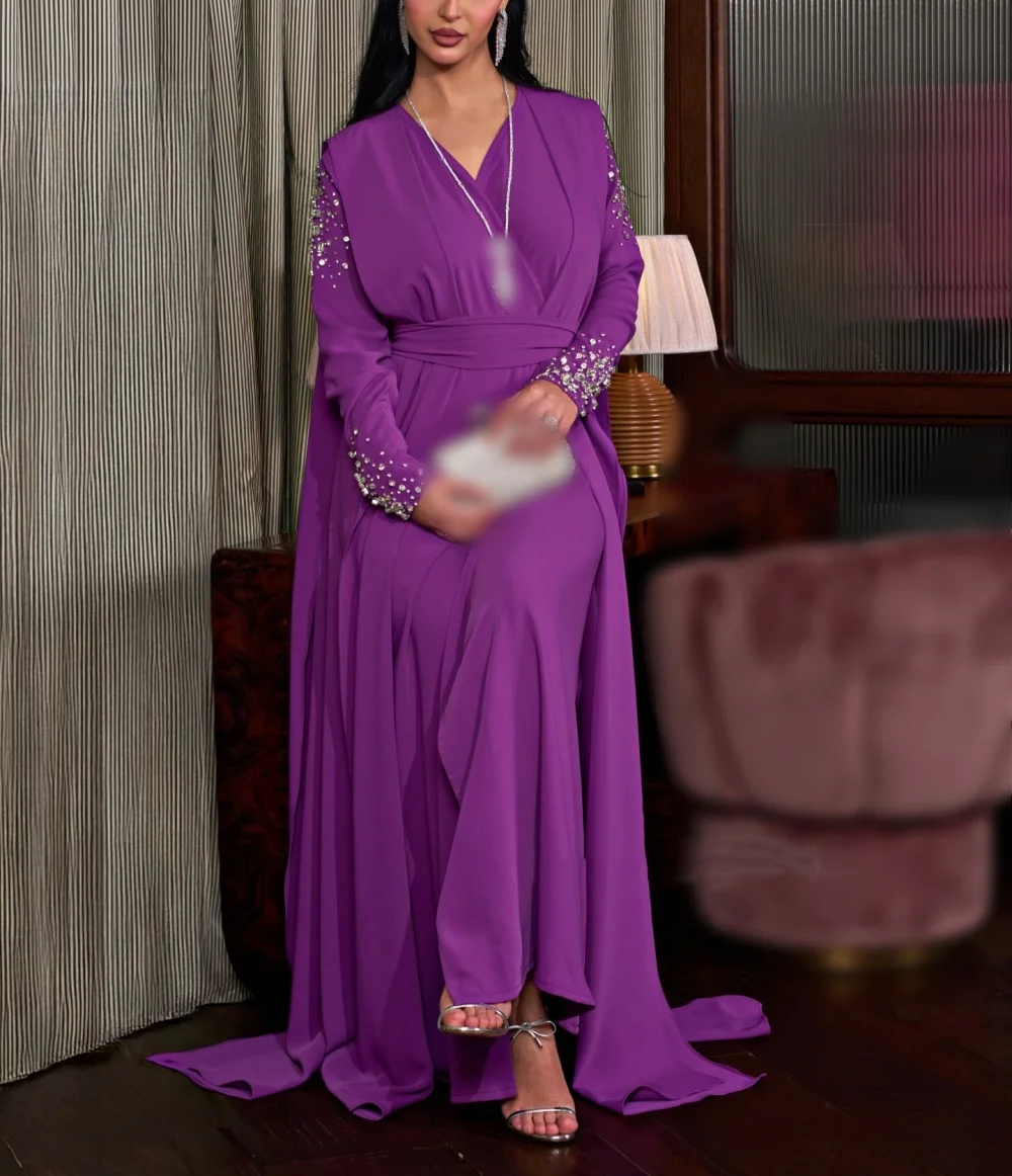 

Customized Grace High Quality Long Sleeves Evening Gowns A-line Glitter Pleat Long Dresses Elegant Party Dress Formal