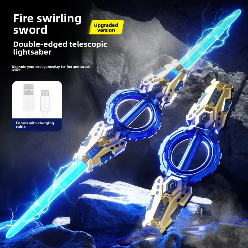 Upgraded Double‑Blade Retractable Lightsaber USB Charging LED Glow Sword Toy for Boys Cosplay