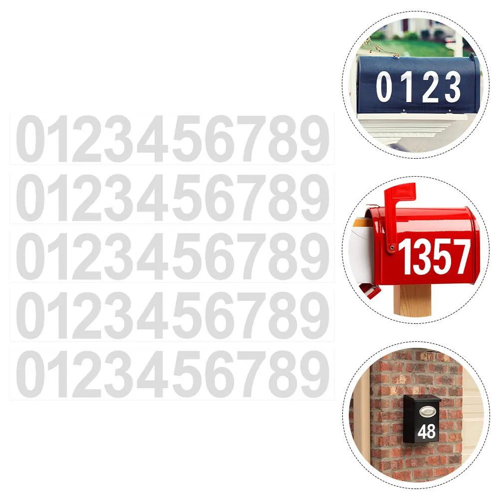 

5 Sheets Mailbox Number Stickers Outdoor Helmets Doorplate Decals Reflective Number Stickers Self Adhesive