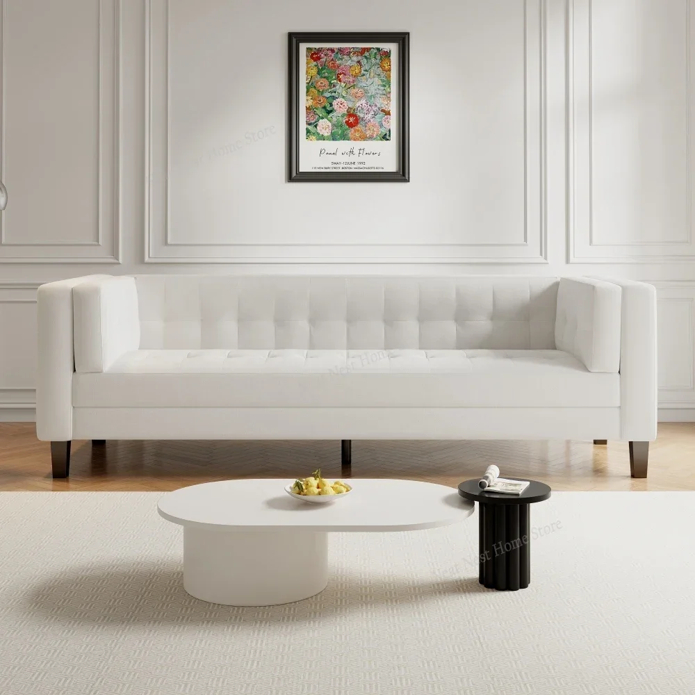 

3-Seater Sofa, Upholstered Tufted Coach, Velvet Sofa, Ivory White