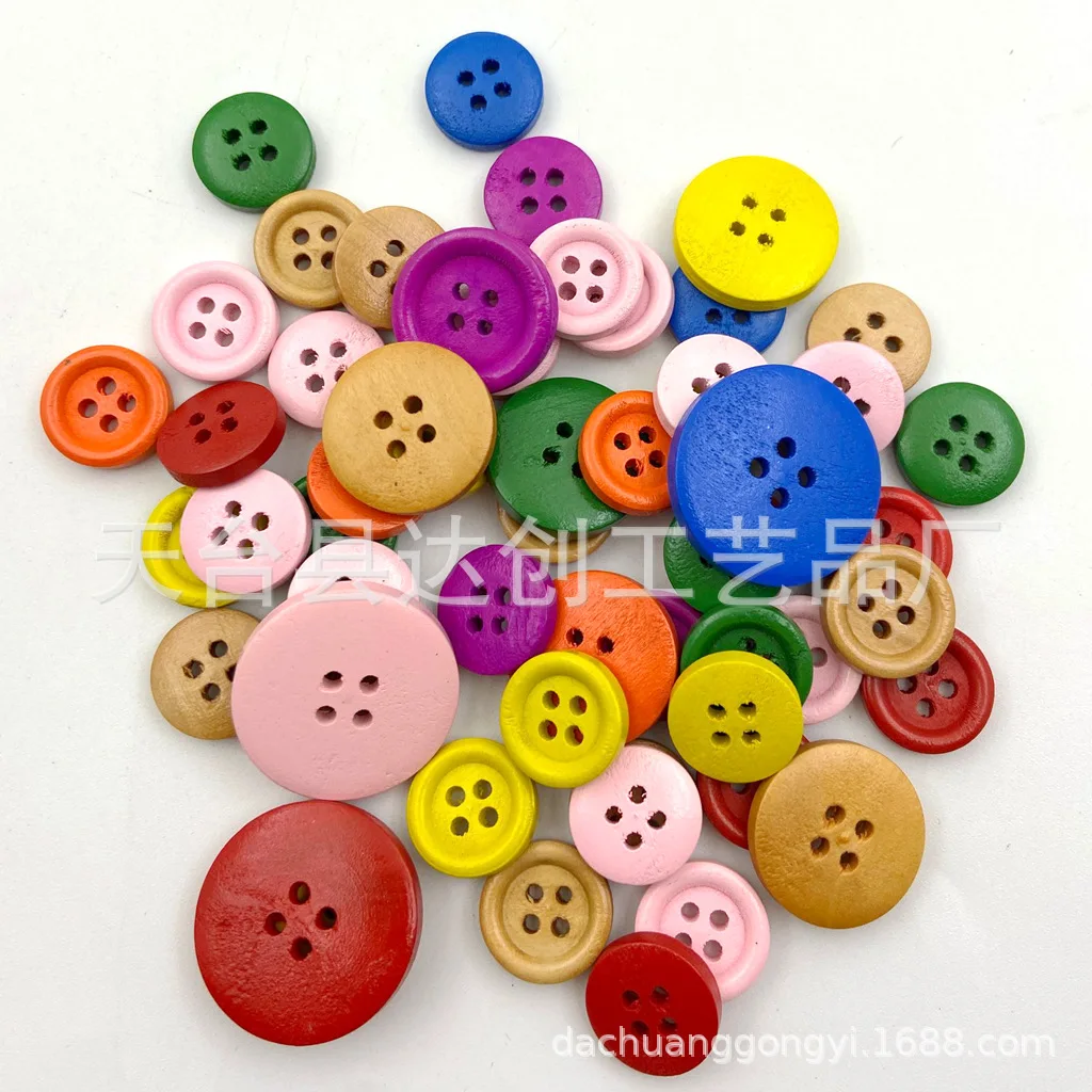Botões de borda fina coloridos de 15mm/20mm/25mm, faça você mesmo, botões de costura de roupas de madeira artesanais, 100 por pacote
