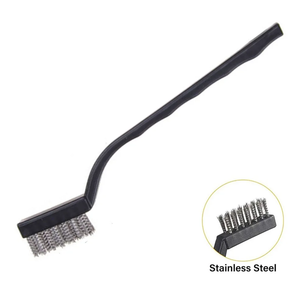 Wire Toothbrush Cleaning Brush Parts Maintenance Small Stainless Steel Tools 7inch Black Plastic Handle Industrial