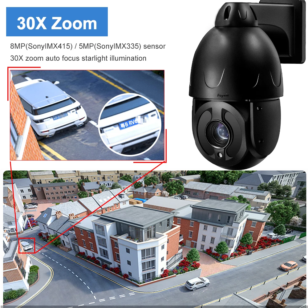 CCTV Security 4K POE 8MP Speed Dome PTZ Camera 30X Zoom Sony415SD Cloud Storage 2way Audio Motion Detection IR 100M IP Camera