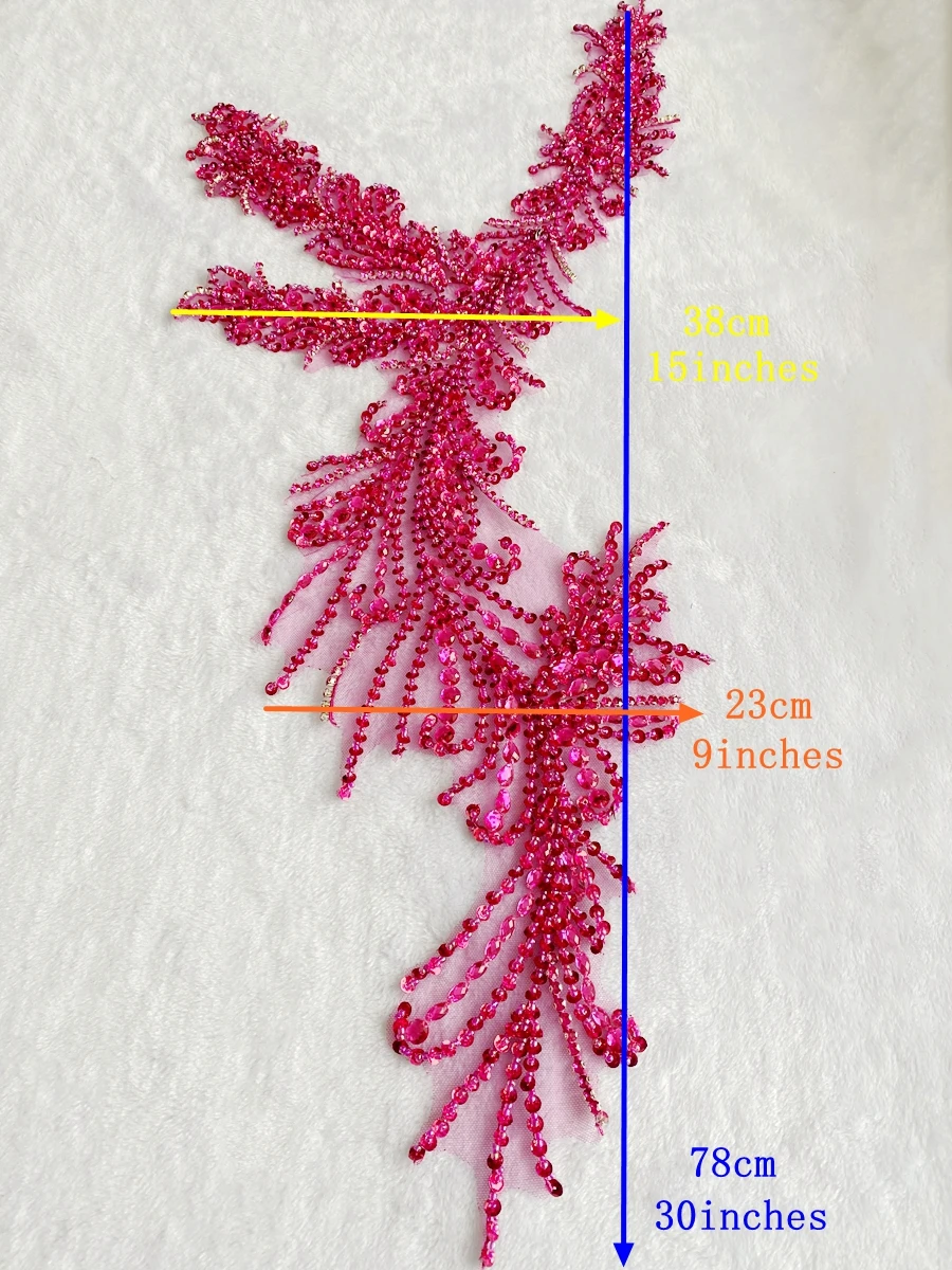 14 Colors Handwork Beaded Rhinestone V-Neck Patches for Bridal Dresses Decorative Embellishments Fabric Material