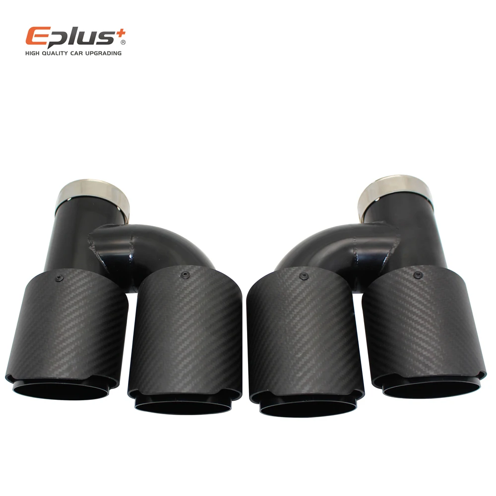 

EPLUS Car Matte Carbon Fiber Muffler Tip H Shape Double Exit Exhaust Pipe Mufflers Nozzle Decoration Universal Stainless Black