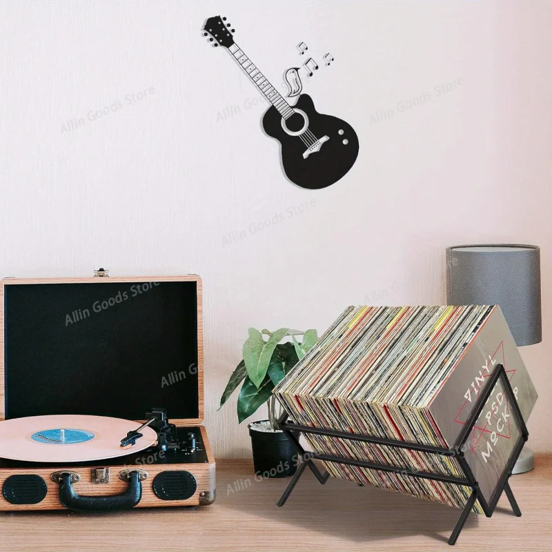 Black A-Frame Vinyl Record Storage Rack Sturdy Powder Coated Iron Display Stand For LP Records