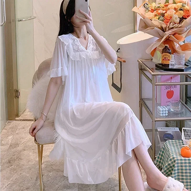 Negligee Long Girls Nightgowns Dress Womens Nightdress Japanese Sleepwear Dleeping Ruffles Elegant Sweet Lolita Vintage Ladies