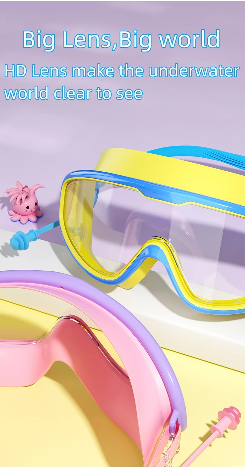 Kinder-Schwimmbrille mit großem Rahmen, HD-Sicht, beschlagfrei, wasserdicht, für Jungen und Mädchen, mehrfarbig zur Auswahl – Detail 3