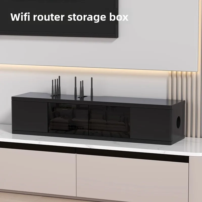 

Luxury Glass Storage Box, Wall-Mounted Wooden Shelf, Power Box and Socket Cover Organizer, Living Room TV Box WiFi Router Stand