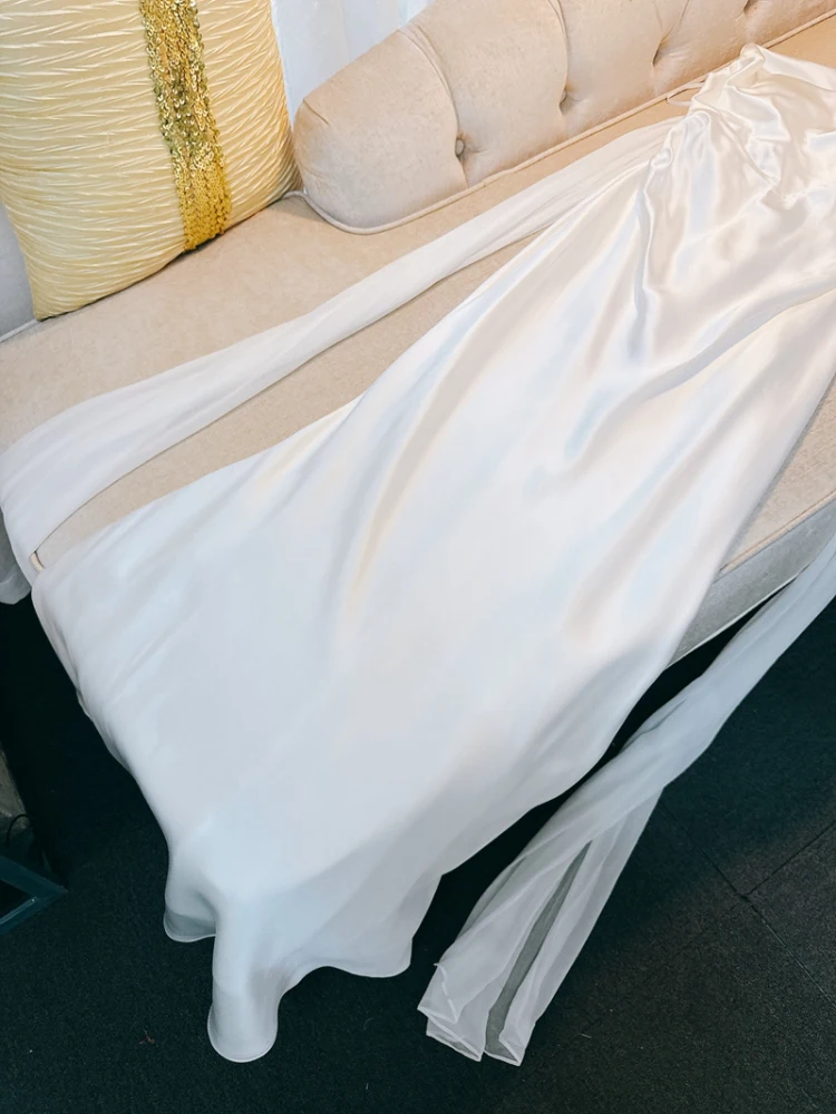 Bruids ochtendgewaad verlovingsceremonie witte vakantie Dr Sa Neline A-lijn jurk zomer hoge taille zacht satijn instapper