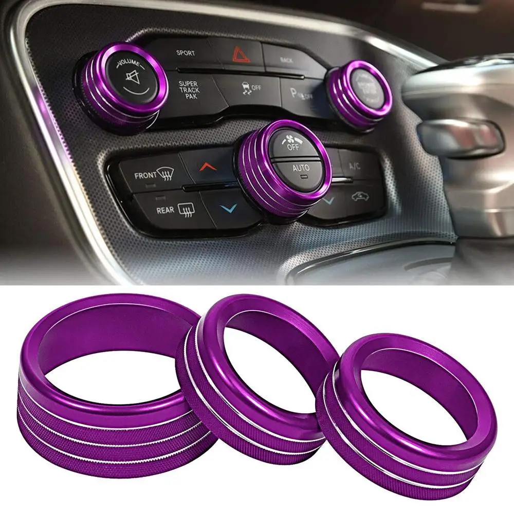 3pcs Car Air Conditioning Ring Volume Radio Button Switch AC Knob Cover For Dodge Challenger Charger Accessories 2015-2020