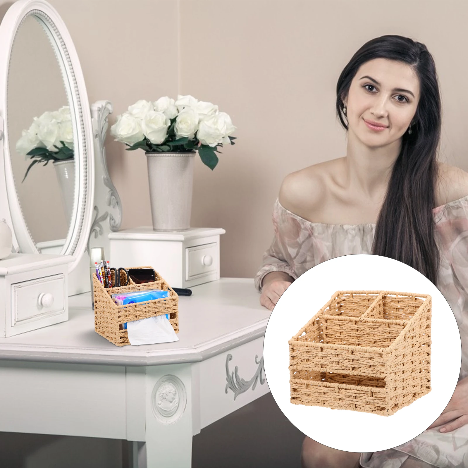 

Straw Storage Box Tissue Remote control Holder Multi Room Eco friendly Jewelry Glasses