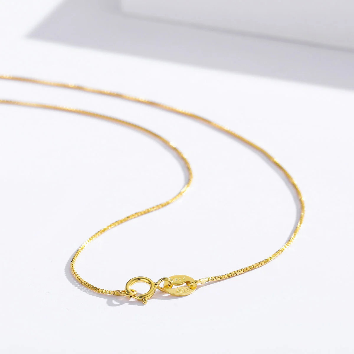 40-80cm 0.8mm Thin Real 925 Sterling Silver With Gold Color Box Chain Necklace for Women Girls Mens Jewelry Kolye Collares