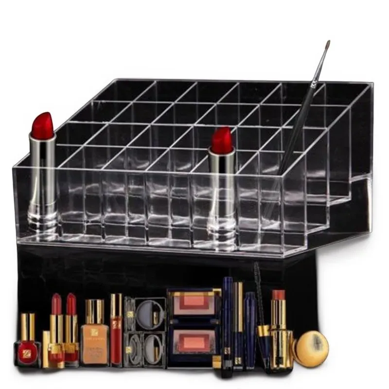 40/24/12 Lattice Trapezoid Plastic Transparent Makeup Display Rack Lipstick Stand Rack Cosmetic Organizer Holder Box