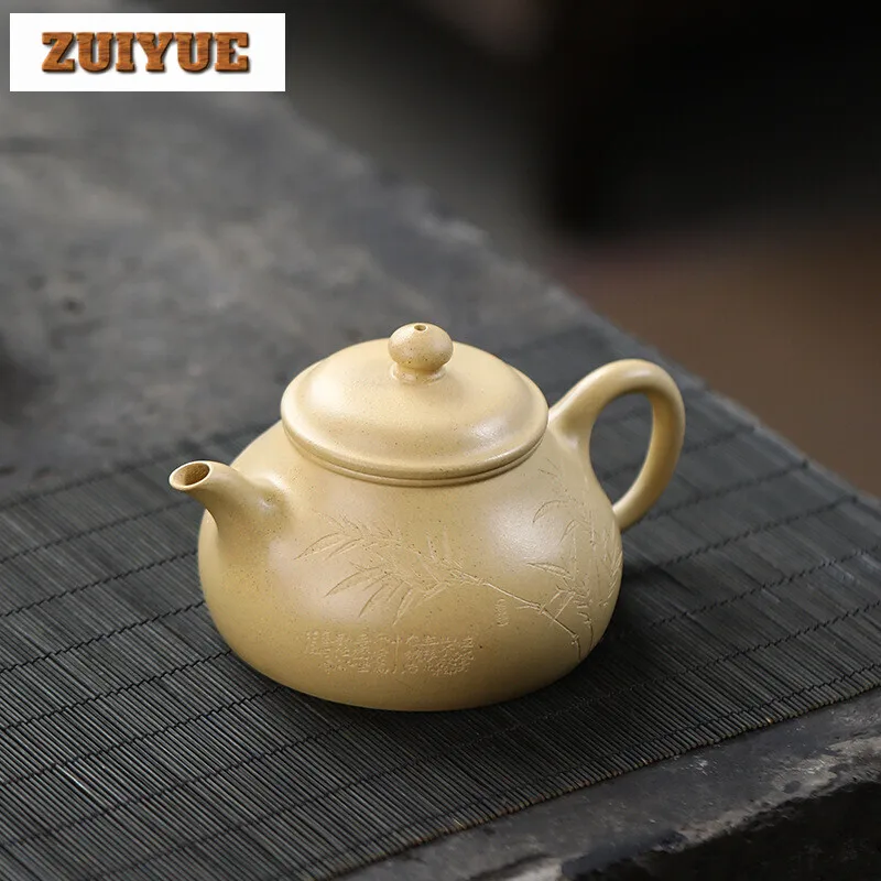 

170ml High-end Yixing Purple Clay Teapots Famous Hand-carved Bamboo Leaves Tea Pot Kettle Chinese Handmade Raw Ore Zisha Tea Set