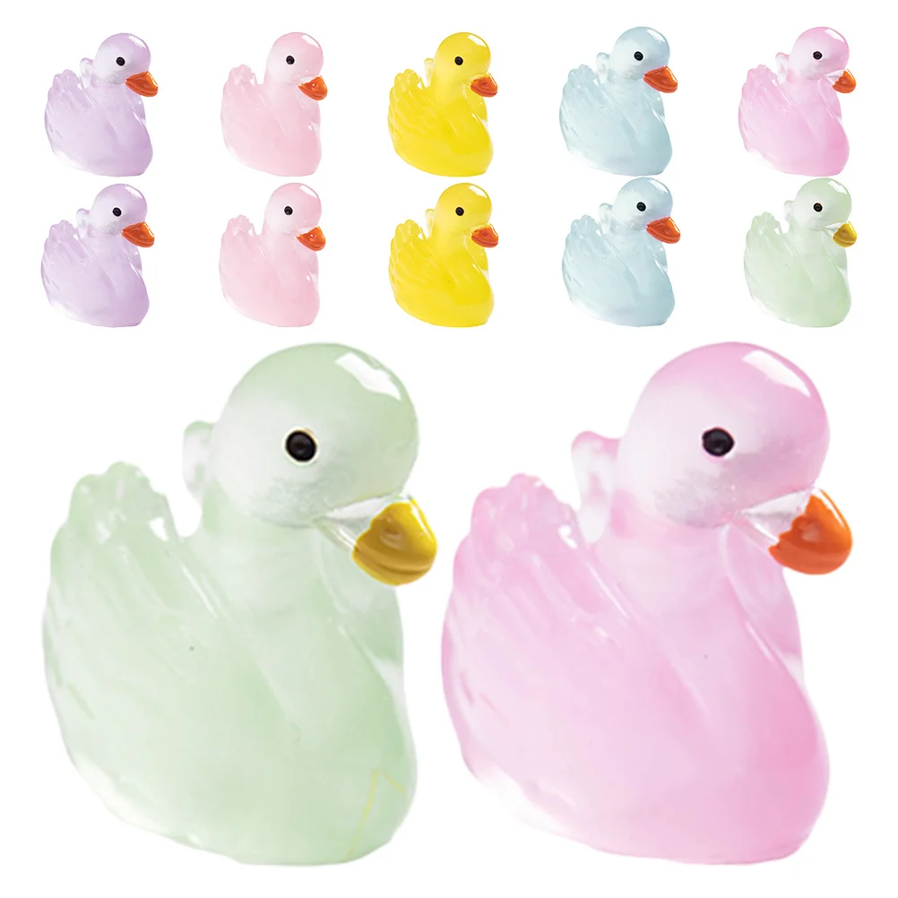 

12pcs Luminous Swan Resin Ornaments Cute Cartoon Glow-In-The-Dark Mini For Home Decor Kids Room Office Decoration Dollhouse