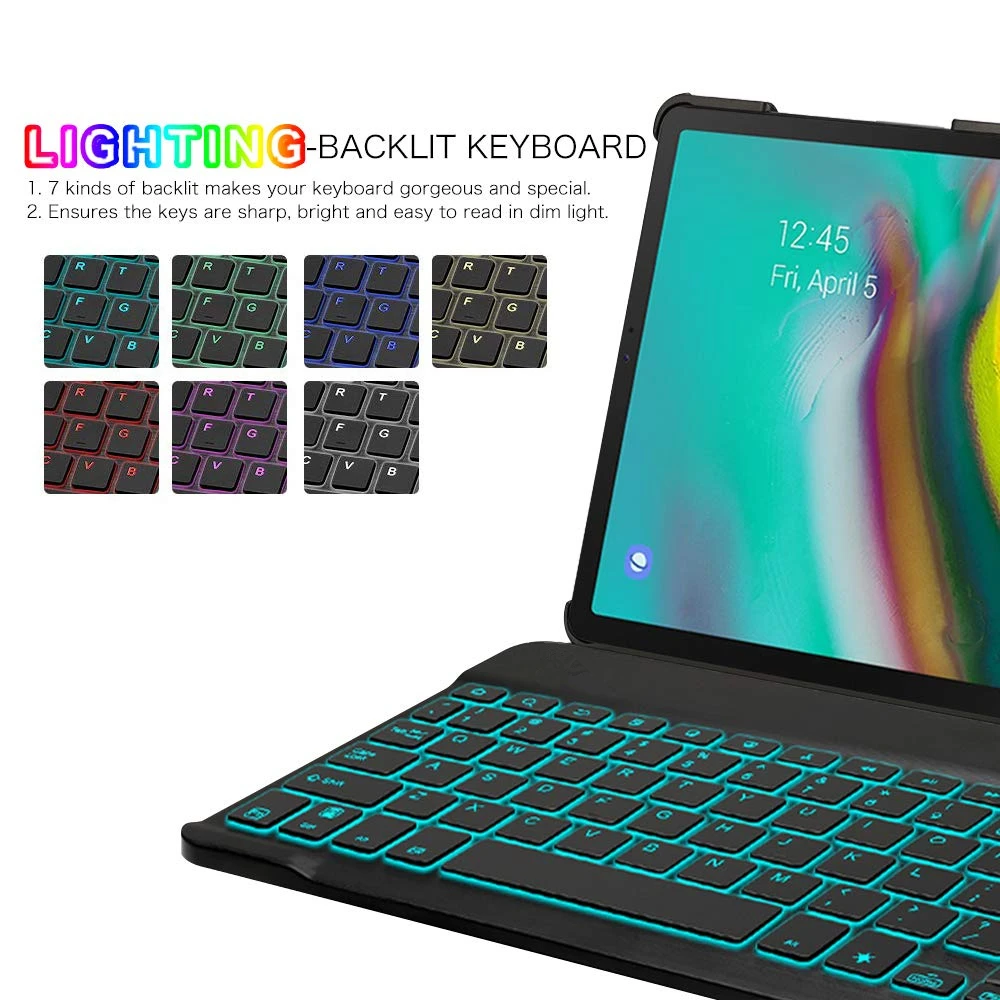 Imagem -02 - Capa de Teclado Fino para Samsung Galaxy Tab Russo Espanhol Árabe Capa de Suporte Guia a 10.12023 Sm-t510 T510 10.1