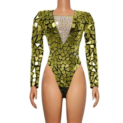 Performance Celebrity Drag Queen Costume Stunning Sequins Mirror Bodysuits For Women Silver Gold Red Dance Leotard Pole Club