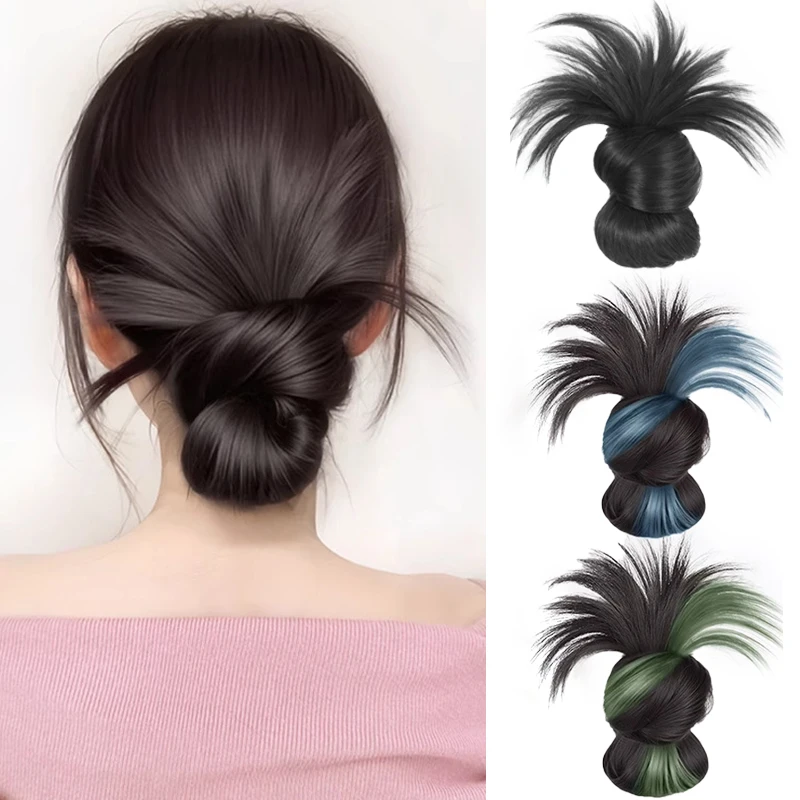 

Synthetic Hair Bun Extension Hair Clips Wig Colorful Highlighted Low Updo Hair Women Hairpieces Stylish Look for Daily Wear