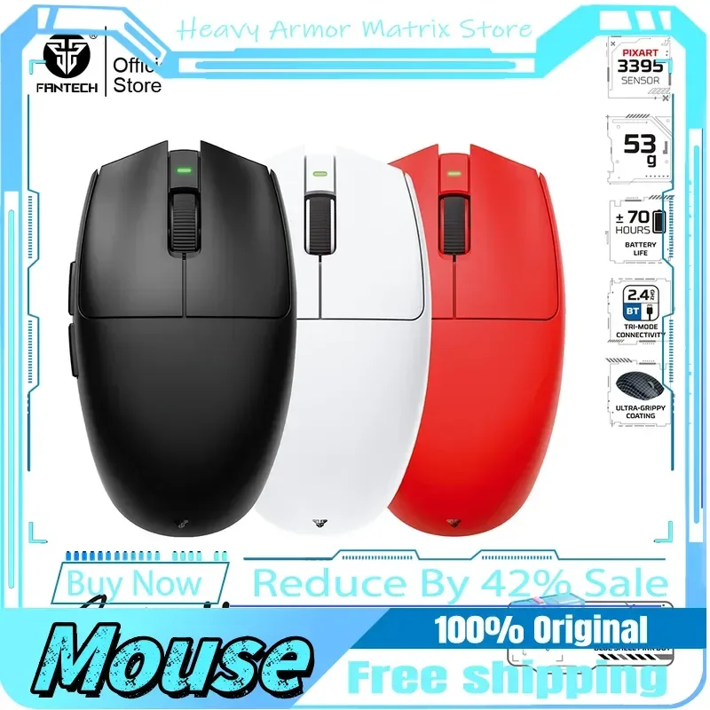 Fantech Ariall Xd7v2 Wireless Gaming Mouse Pixart Paw3395 53gr Ultralight Mouse Mice Huano 80 Million Switch Non-Slip Coating