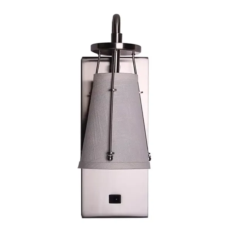 Unique Contemporary Simple Hotel Corridor Lighting Linen Fabric Shade Hotel Lamp Switch Control Sconce Light