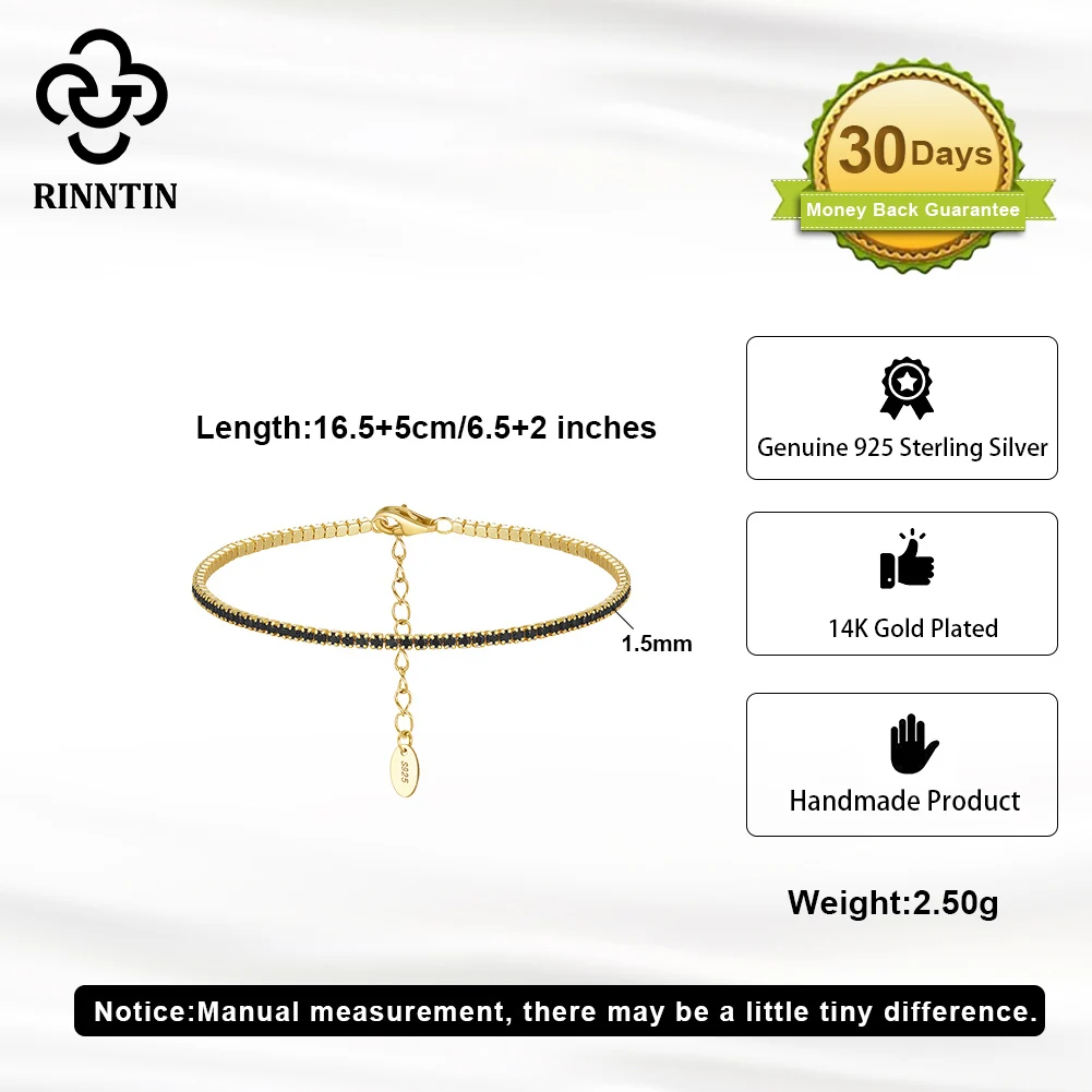 Rinntin Brilliant Tennis Bracelet 925 Sterling Silver 1.5mm Bazel Setting Zircon for Women Luxury Chain Bracelet Jewelry SB190