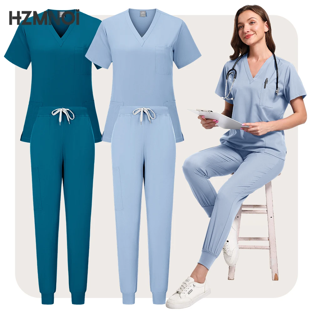 

New Hospital Medical Uniform Scrub Set Doctor Nurse Women Surgical Suit Dental Clinic Beauty Salon Pet Shop Workwear Accessories